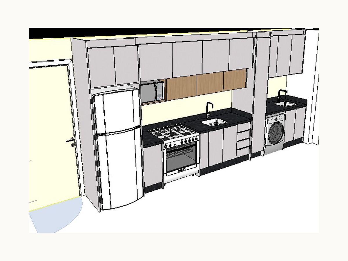 Desenho técnico da cozinha linear no Promob